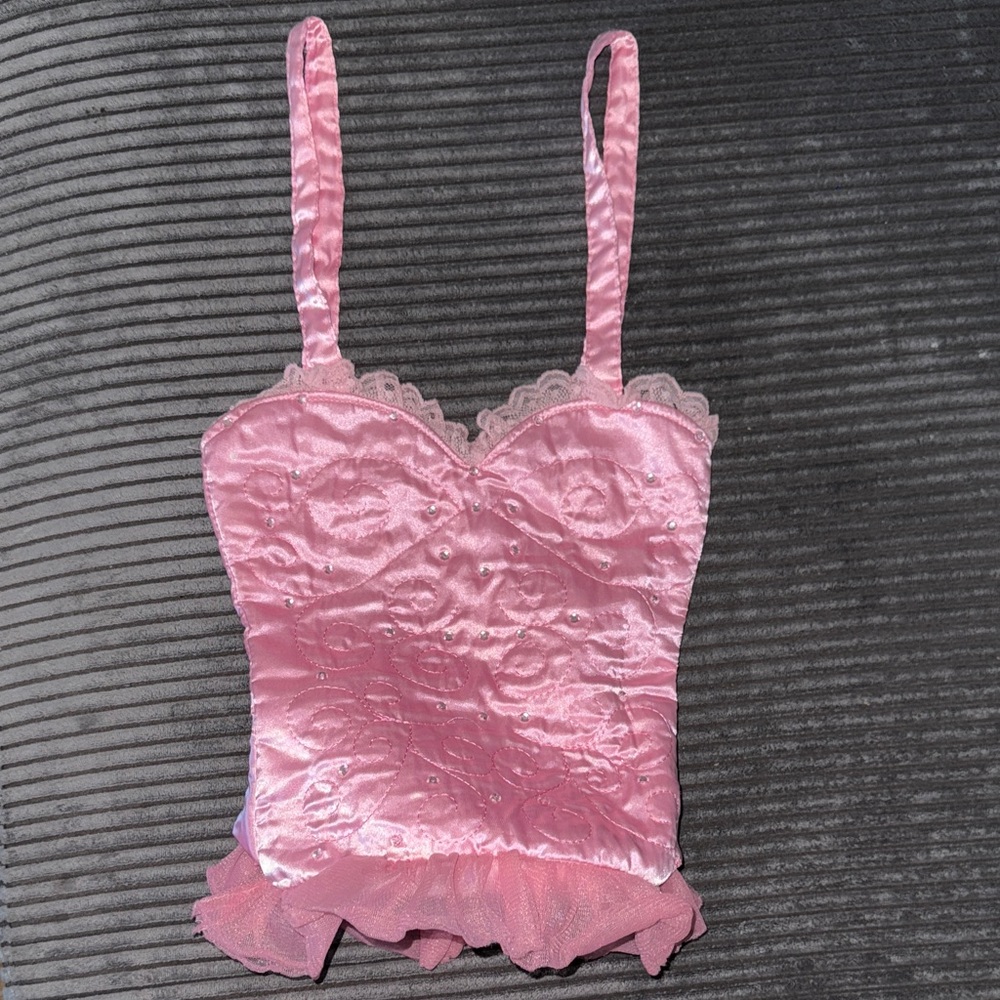 Pink Satin Corset Top with Lace Trim Tote bag